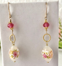 Long Dangle, White Murano Glass Wedding Cake Earrings in 14K Gold Fill