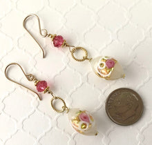 Load image into Gallery viewer, Long Dangle, White Murano Glass Wedding Cake Earrings in 14K Gold Fill
