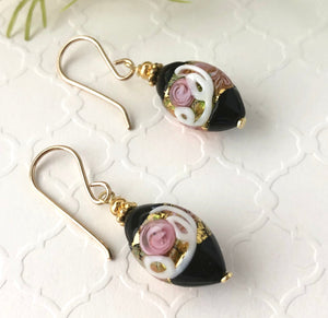 Black Oval Venetian Wedding Cake Earrings