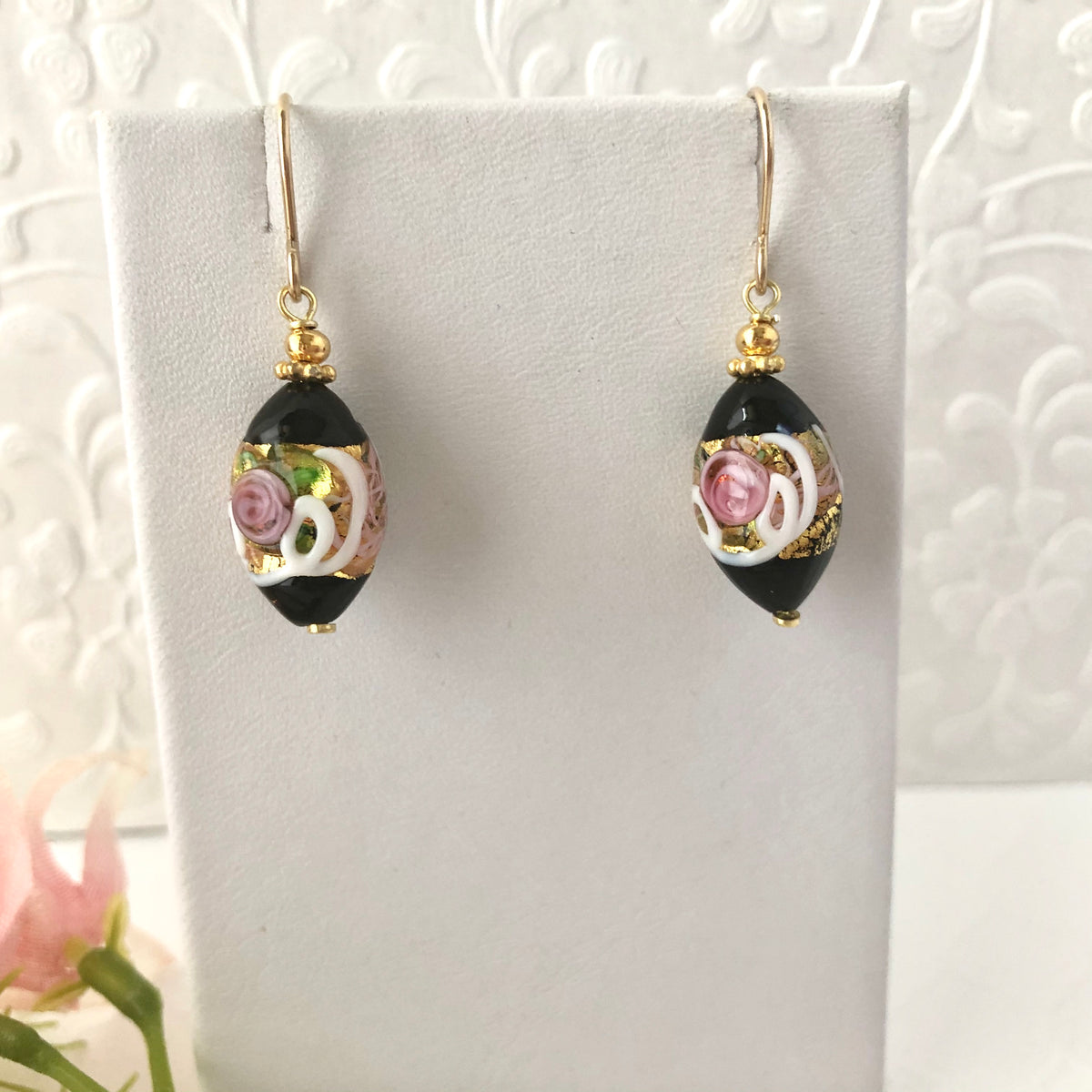 Black Oval Venetian Wedding Cake Earrings