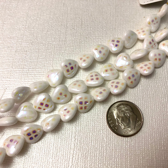 White Glass Rainbow Hearts, Czech 10MM