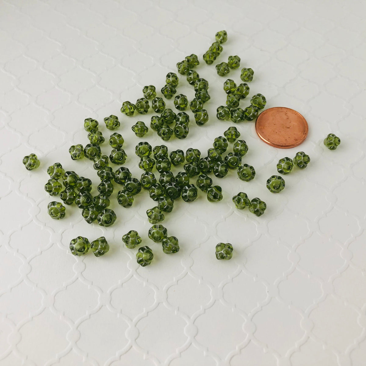 Green Saturn-Shape Bead, Czech 5MM