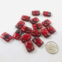 Red and Black Picasso Rectangle Glass Beads, 15MM