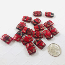 Load image into Gallery viewer, Red and Black Picasso Rectangle Glass Beads, 15MM
