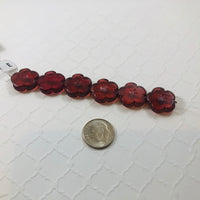 Etched Cranberry Red Glass Flower Bead, Czech 25MM