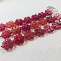 Etched Cranberry Glass Flower Bead, Czech 16MM