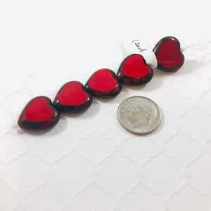 Solid Red Heart Table Cut Window Beads, Czech 14MM