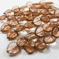 Peach Heart Table Cut Window Beads, Czech 17MM