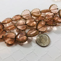 Peach Heart Table Cut Window Beads, Czech 17MM