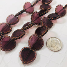 Load image into Gallery viewer, Dark Purple Heart Table Cut Window Beads, Czech 17MM
