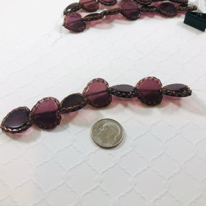 Dark Purple Heart Table Cut Window Beads, Czech 17MM