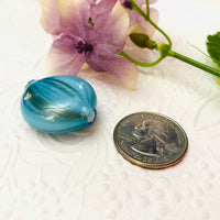 Blown Aqua Murano Glass Flat Round Bead, Double Layer, 25MM