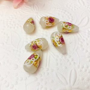 Murano White Wedding Cake Teardrop Glass Bead, 20MM