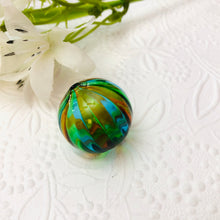 Load image into Gallery viewer, Mouth Blown Murano Green, Copper and Aqua Glass Bead, 25MM
