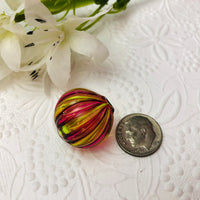 Murano Mouth Blown Peridot and Rubino Striped Round Glass Bead, 20MM