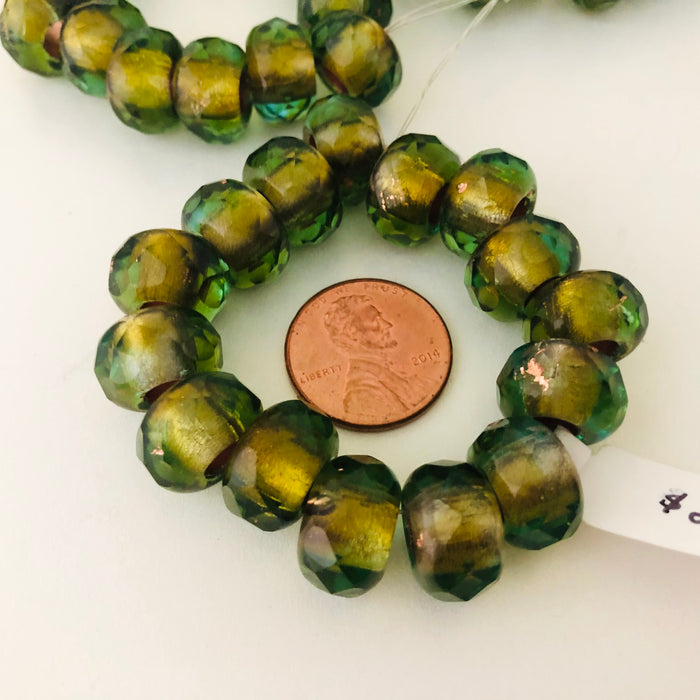 Green and Yellow with Copper Lining Large Hole Bead, 8MM x 12MM