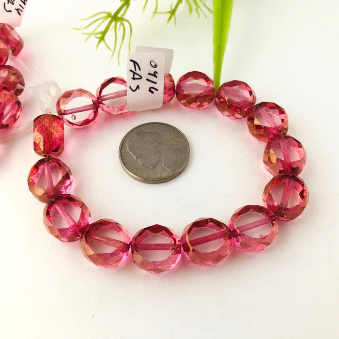 Medium Pink with Golden Luster Table Cut Faceted Rounds, 12MM