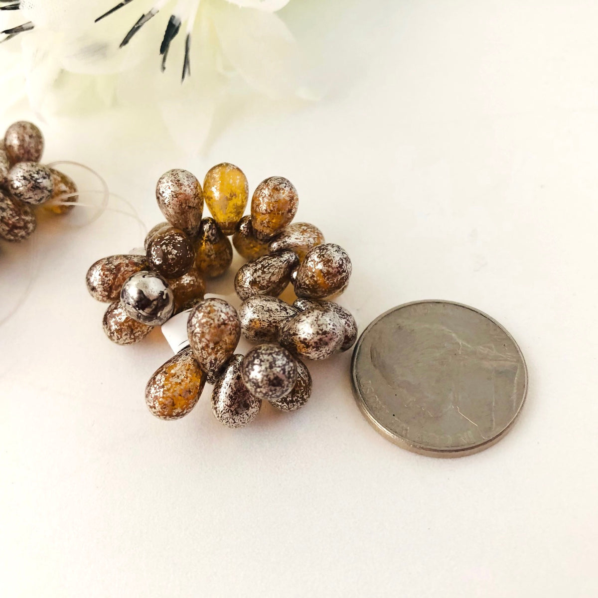 Drop Amber with Mercury Finish, 6 MM x 9 MM