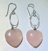 Rose Quartz Heart-Shaped Dangle Earrings in Sterling Silver