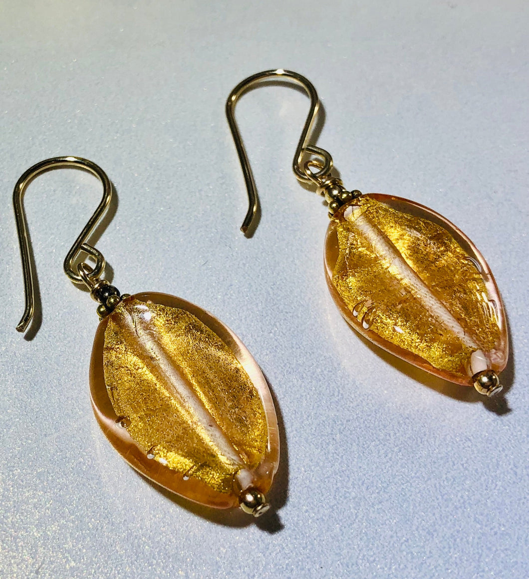 Gold Murano Glass Swirl Earrings in 14K Gold Fill