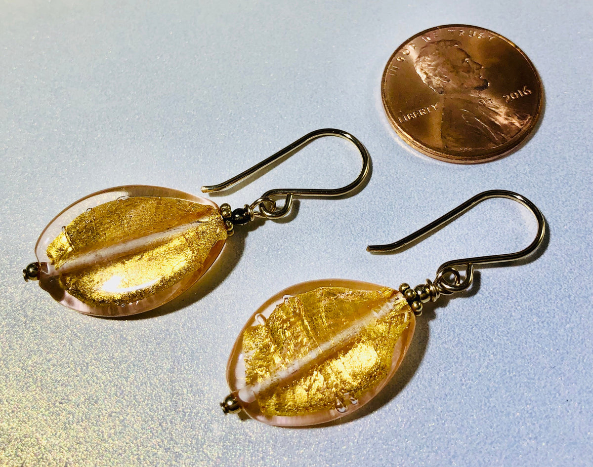 Gold Murano Glass Swirl Earrings in 14K Gold Fill