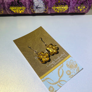 Gold Flower Murano Glass Earrings in 14K Gold Fill