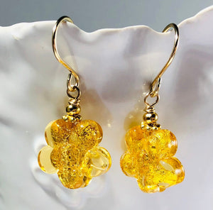 Gold Flower Murano Glass Earrings in 14K Gold Fill