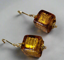 Load image into Gallery viewer, Murano Glass Large Gold Cube Earrings in 14K Gold Fill
