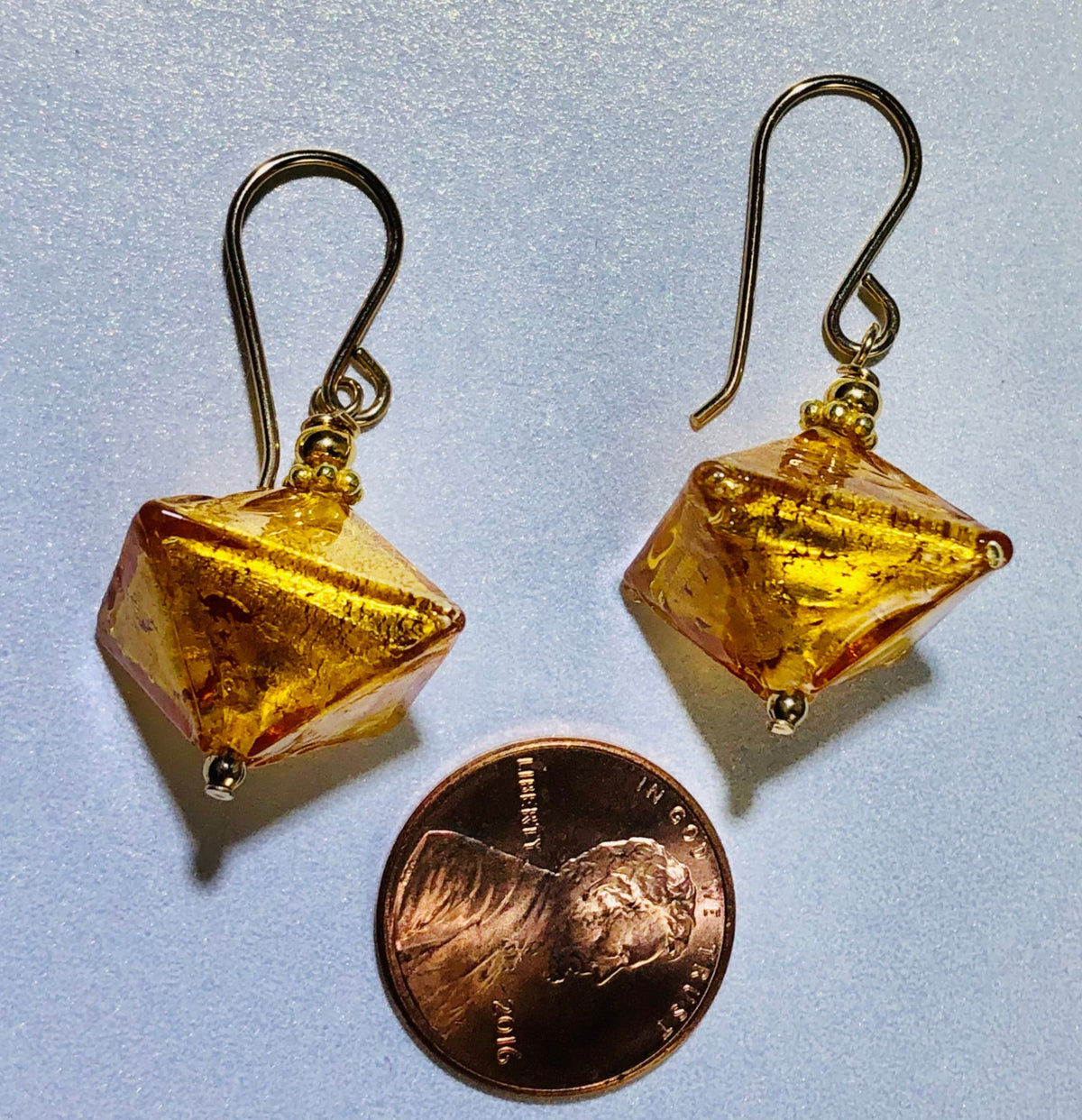 Gold Abstract Murano Glass Earrings in 14K Gold Fill