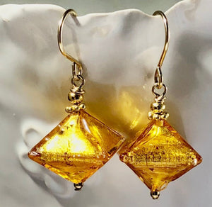 Gold Abstract Murano Glass Earrings in 14K Gold Fill