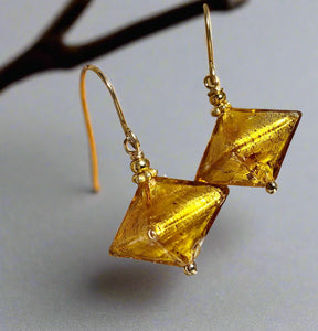 Gold Abstract Murano Glass Earrings in 14K Gold Fill