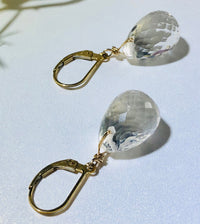 Large Crystal Quartz Briollet Earrings in Gold Fill