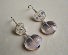 Load image into Gallery viewer, Rose Quartz Nugget Dangle Earrings in Sterling Silver
