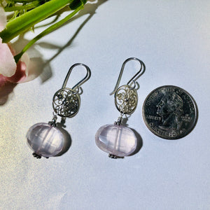 Rose Quartz Nugget Dangle Earrings in Sterling Silver