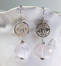 Rose Quartz Nugget Dangle Earrings in Sterling Silver