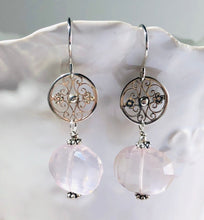 Load image into Gallery viewer, Rose Quartz Nugget Dangle Earrings in Sterling Silver
