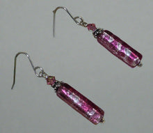 Load image into Gallery viewer, Murano  Glass Long Silver Foil and Pink Glass Earrings in Sterling Silver
