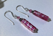 Load image into Gallery viewer, Murano  Glass Long Silver Foil and Pink Glass Earrings in Sterling Silver
