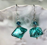 Murano Glass Teal Abstract Earrings in Sterling Silver