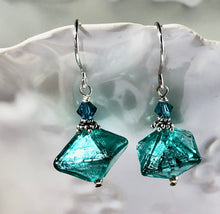 Load image into Gallery viewer, Murano Glass Teal Abstract Earrings in Sterling Silver
