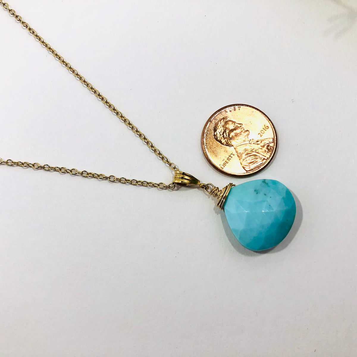 Turquoise Pendant Necklace on 14K Gold Fill Chain