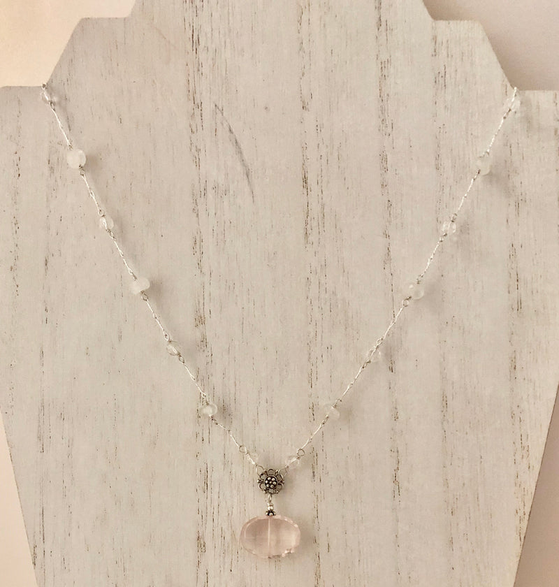 Rose Quartz with Moonstone and Crystal Quartz in Sterling Silver