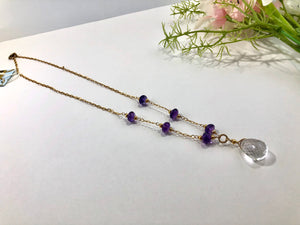 Crystal Quartz and Amethyst Necklace in Gold Fill