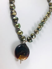 Load image into Gallery viewer, Green Murano Glass and Pearl Necklace in Sterling Silver
