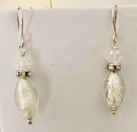 Silver Glass Venetian Foil Earrings in Sterling Silver