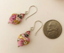 Load image into Gallery viewer, Pink Wedding Cake Heart Bead Earrings in Sterling Silver
