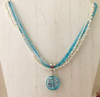 Multi-Strand Caribbean Blue Murano Glass Pendant in Sterling Silver