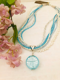 Multi-Strand Caribbean Blue Murano Glass Pendant in Sterling Silver