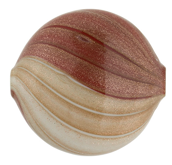 Blown Murano Rust and Ivory Blown Glass Flat Round Bead, 25MM