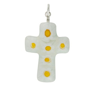 Murano Millefiori White Daisy Mini Cross, 22MM